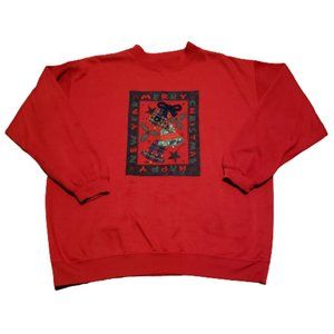 Vintage Bolo Spirit Merry Christmas Sweater Women's Medium M Red 90s Xmas Retro